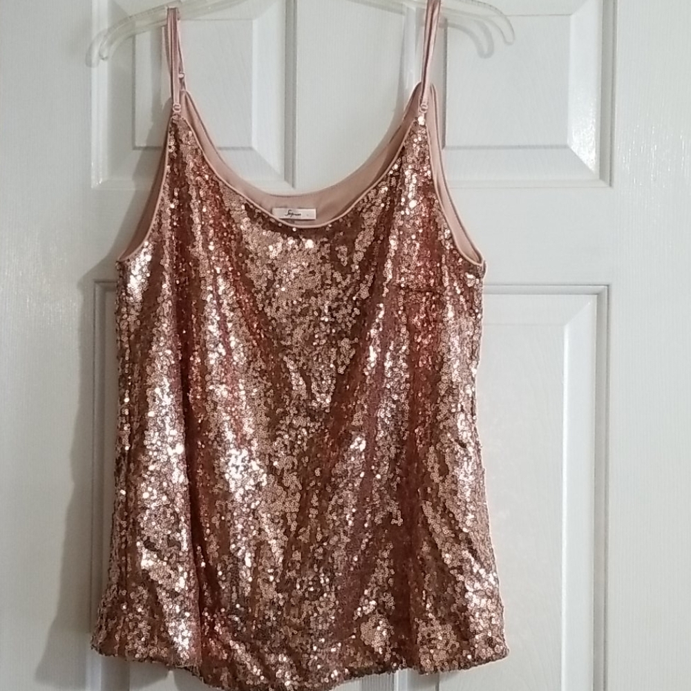 Sequin Cami Tank Top - Rose Gold